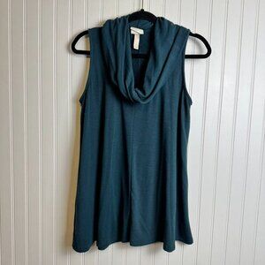 Knox Rose Teal Cowl Neck Sleeveless Knit Swing Top J8